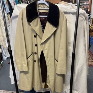 Men's Beige Overcoat with Brown faux fur Collar